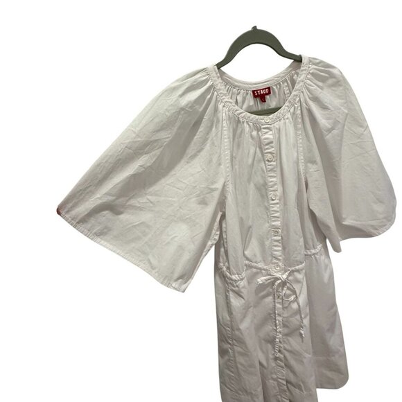 Staud White Button-Down Drawstring Waist Mini Dress With Wide Sleeves Size S - Picture 6 of 8